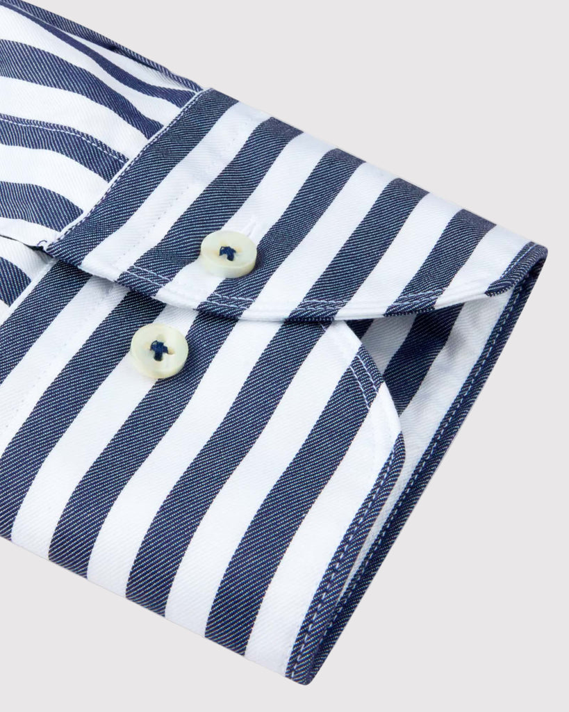 Slim Fit Casual Wide Stripe Skjorte Blå