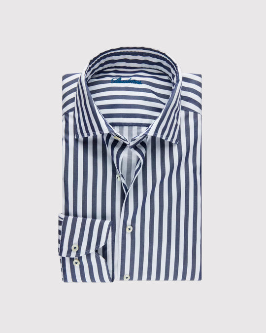 Slim Fit Casual Wide Stripe Skjorte Blå