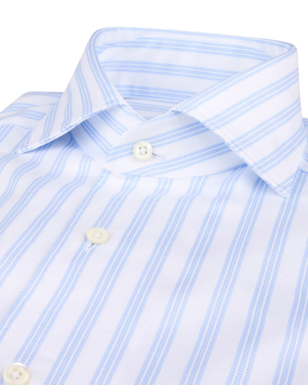 Slim Fit Stribet Skjorte Lyseblå