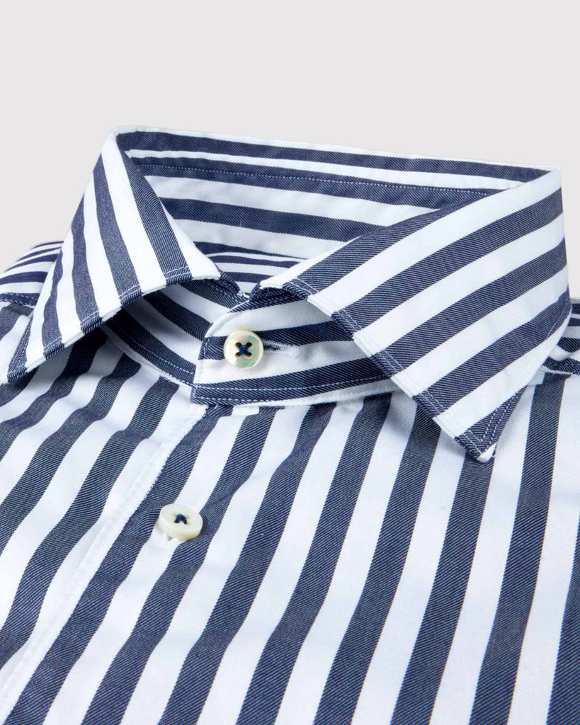 Slim Fit Casual Wide Stripe Skjorte Blå