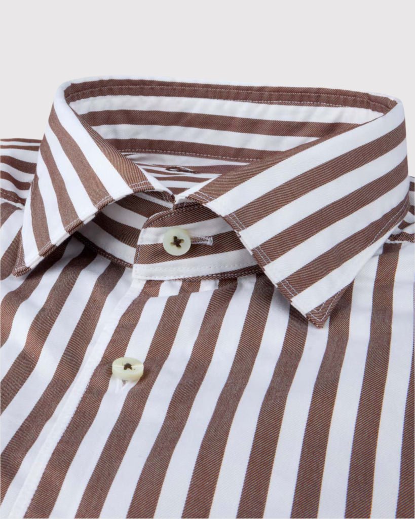 Slim Fit Casual Skjorte Stribet Brun