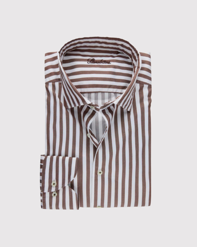 Slim Fit Casual Skjorte Stribet Brun