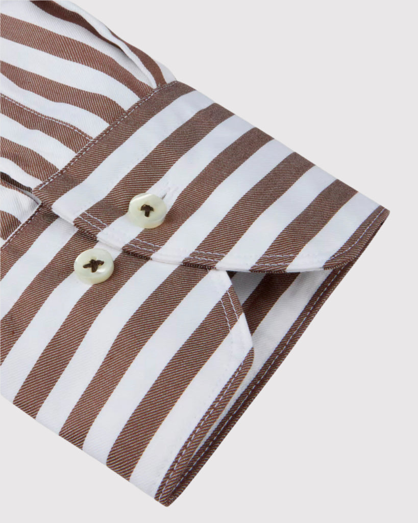 Slim Fit Casual Skjorte Stribet Brun