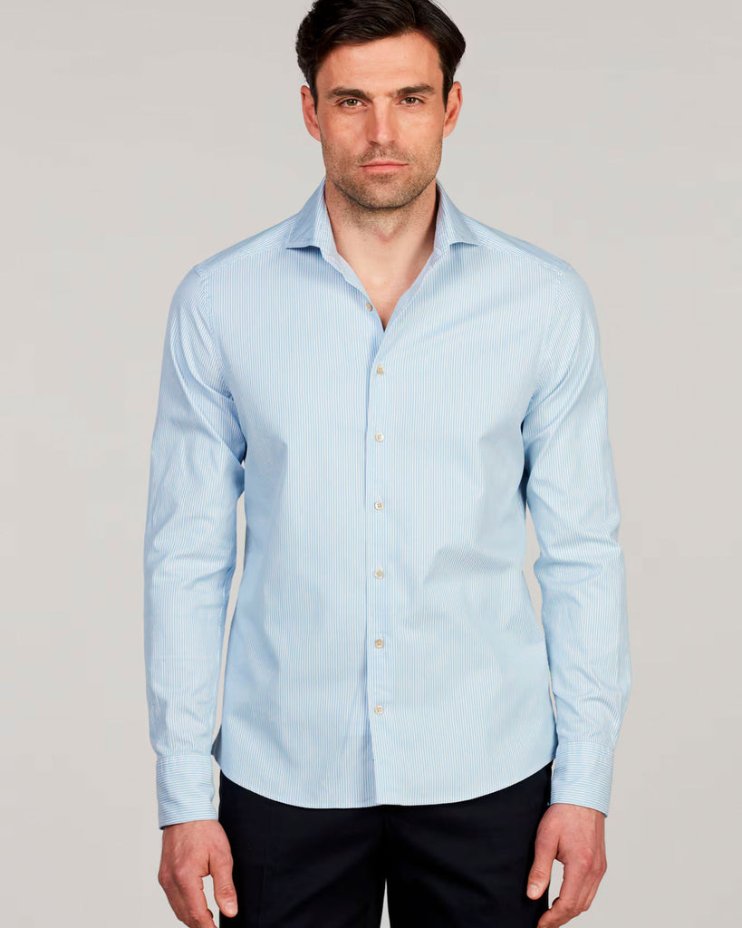 Regular Fit Stribet Twill Skjorte Blå