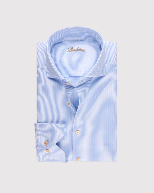 Regular Fit Stribet Twill Skjorte Blå
