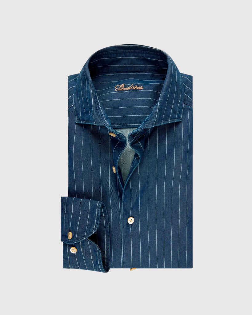 Slim Fit Indigo Stripe Shirt Blå