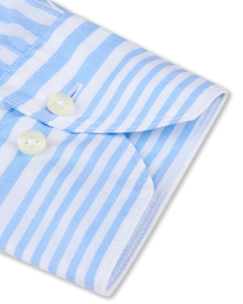 Slim Fit Stribet Poplin Lyseblå