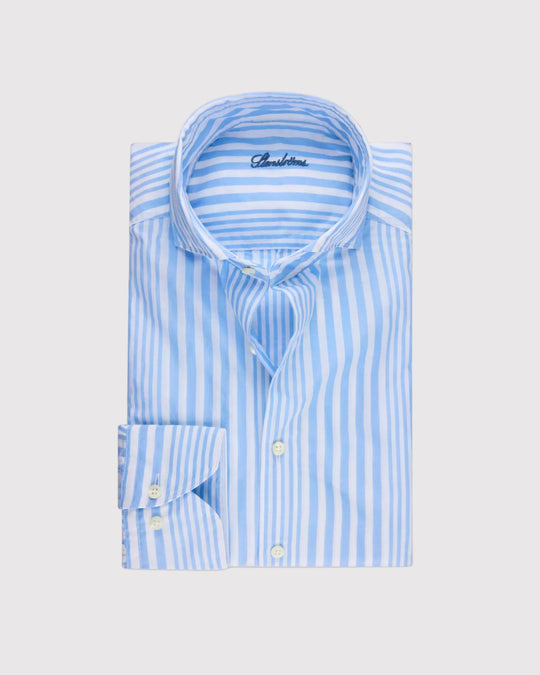 Slim Fit Stribet Poplin Lyseblå