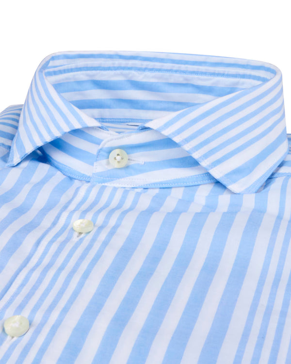Slim Fit Stribet Poplin Lyseblå
