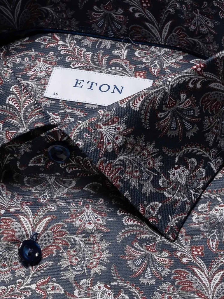 Slim Fit Paisley Print Blå