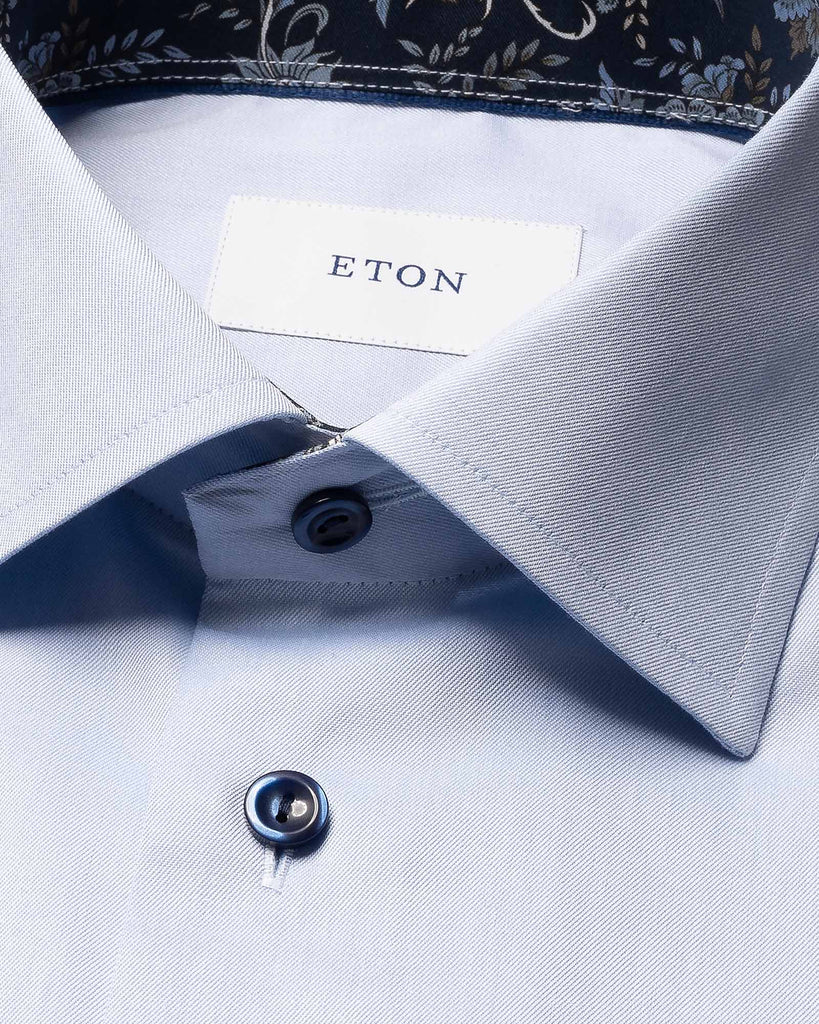 Slim Fit Floral Kontrast Skjorte Blå