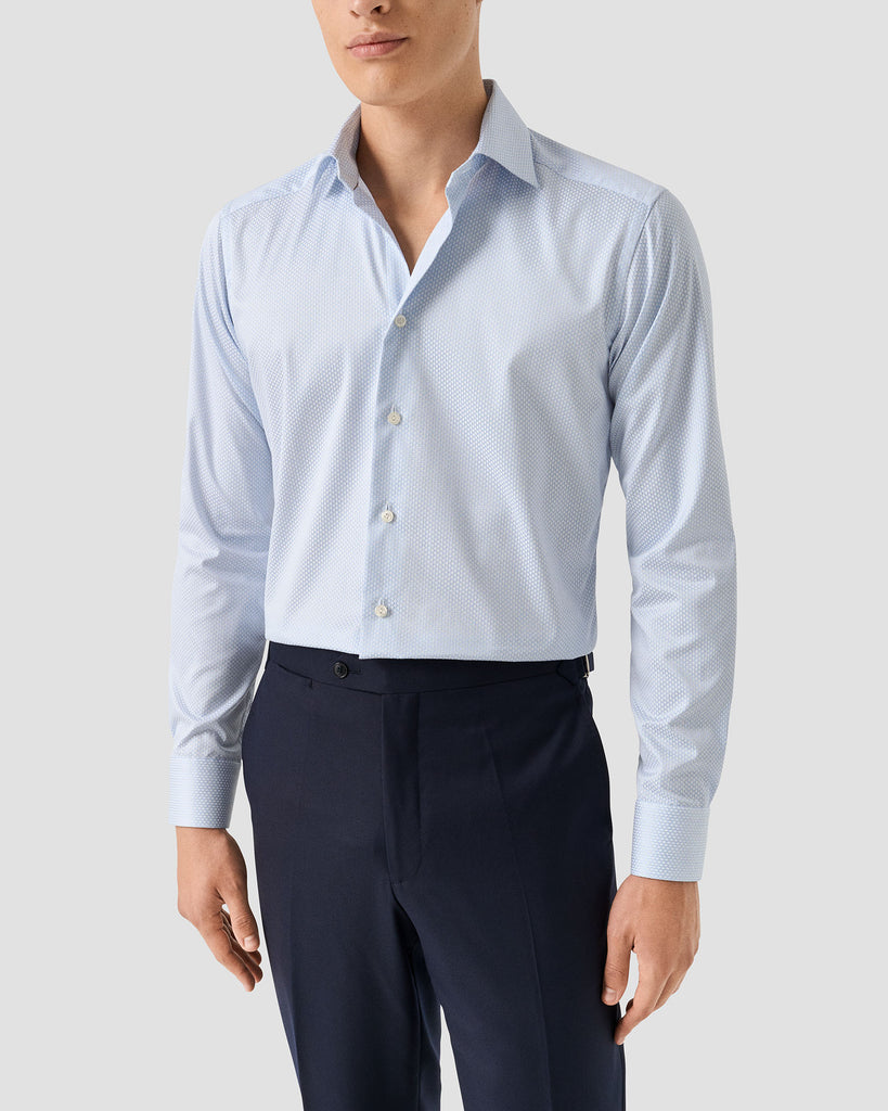 Slim Fit Brocade Supima 120 Shirt Blå