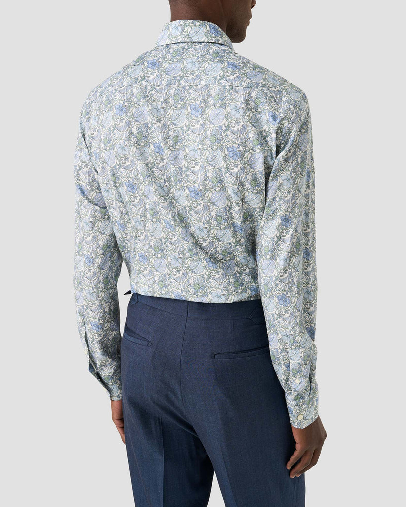 Slim Fit Floral Print Blå