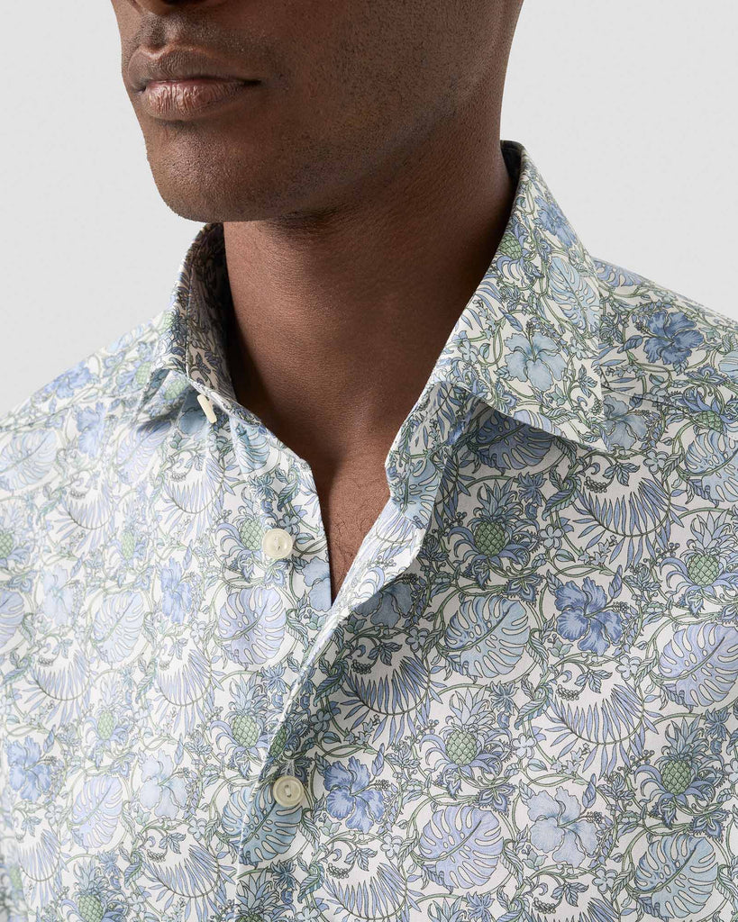 Slim Fit Floral Print Blå