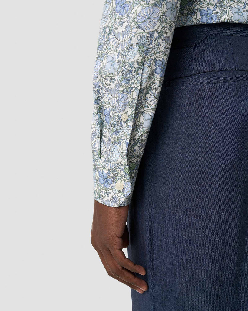Slim Fit Floral Print Blå