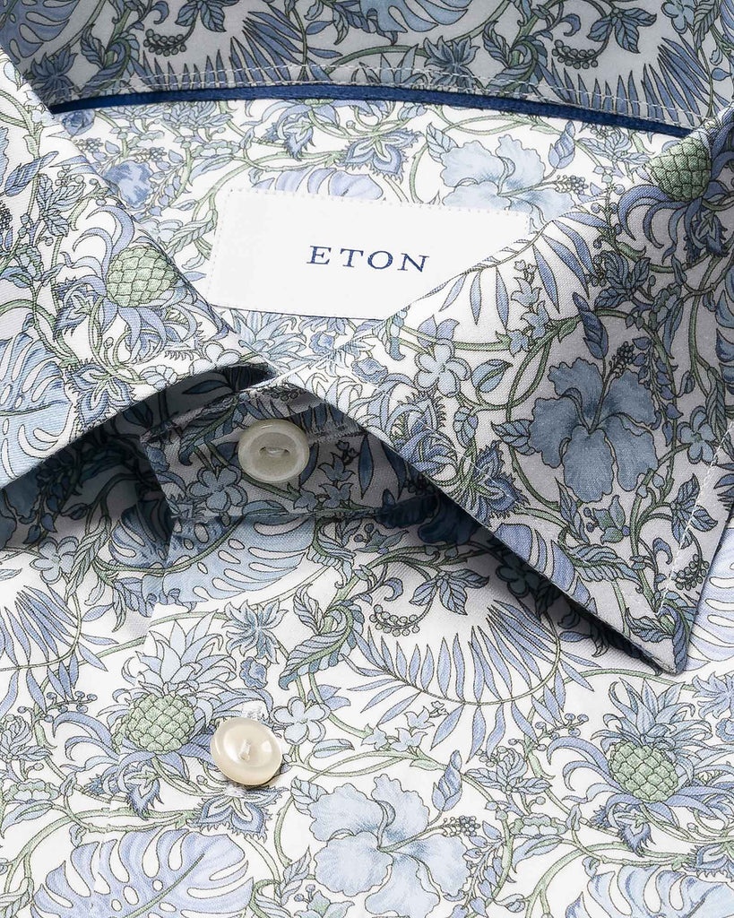 Slim Fit Floral Print Blå