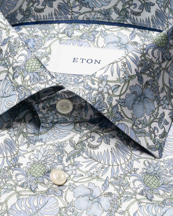 Slim Fit Floral Print Blå