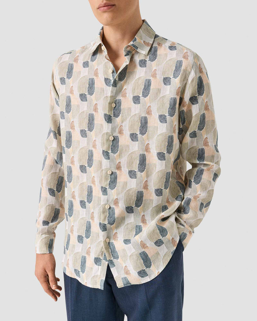 Geometric Linen Shirt Hvid