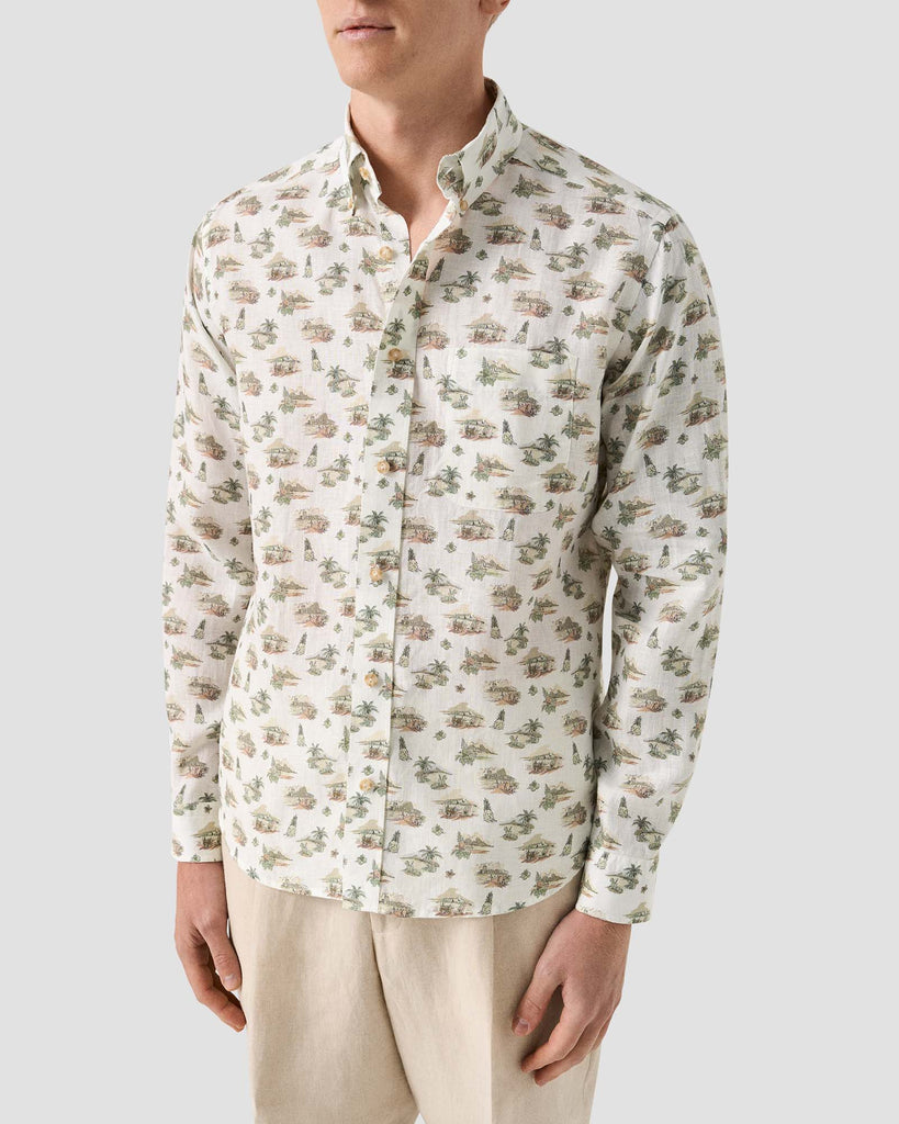 Motif Linen Shirt Hvid