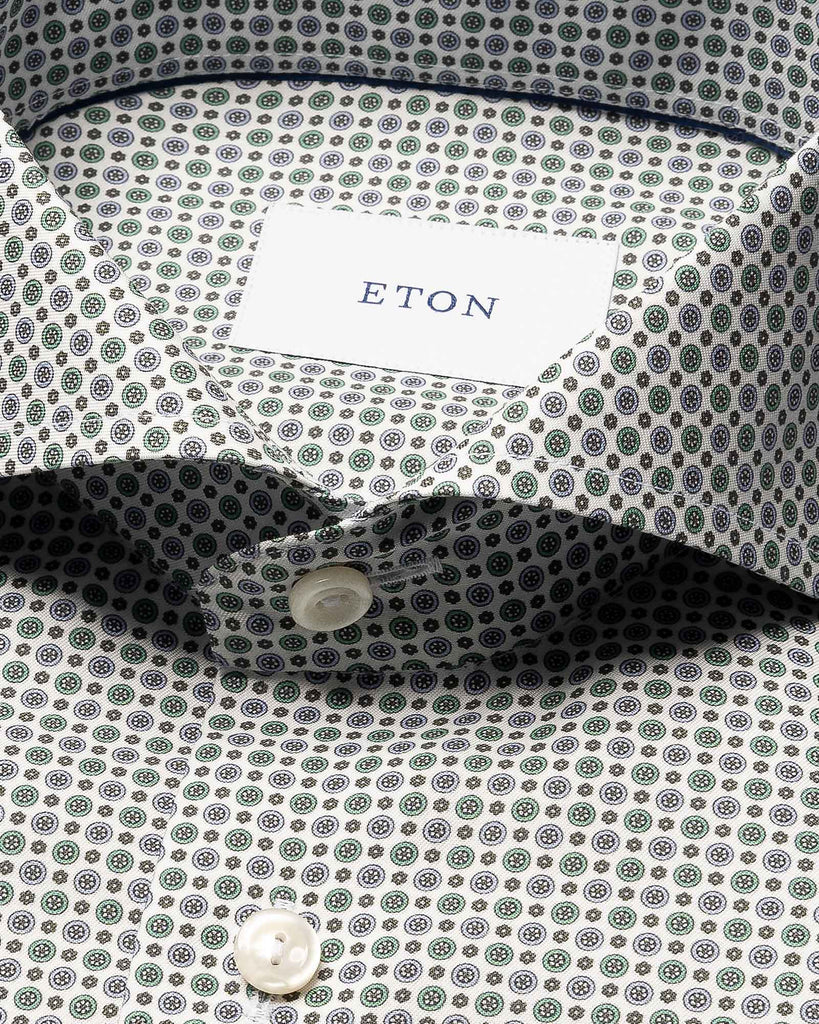Slim Fit Micro Medallion Skjorte Hvid