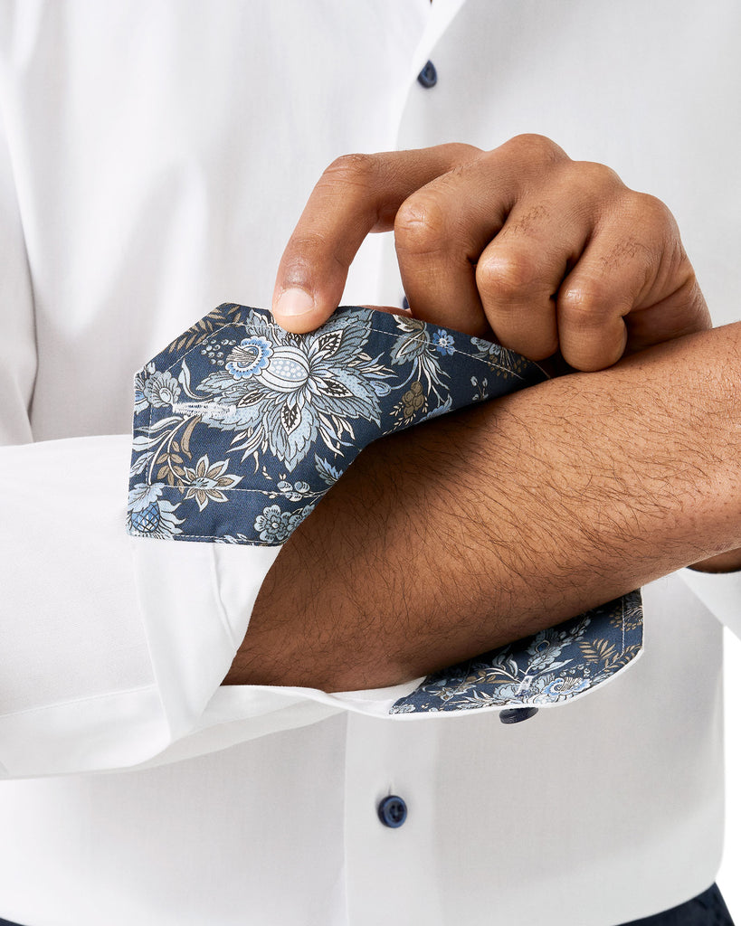 Slim Fit Floral Kontrast Skjorte Hvid