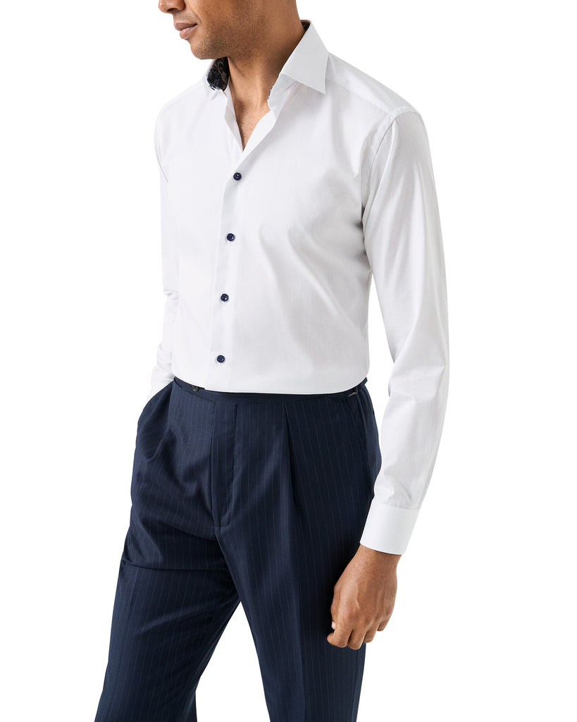 Slim Fit Floral Kontrast Skjorte Hvid
