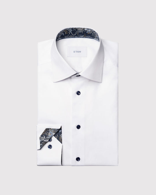 Slim Fit Floral Kontrast Skjorte Hvid