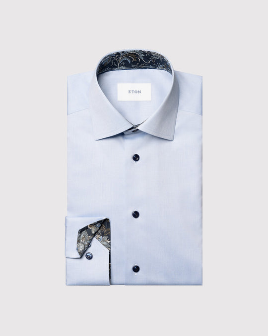 Slim Fit Floral Kontrast Skjorte Blå