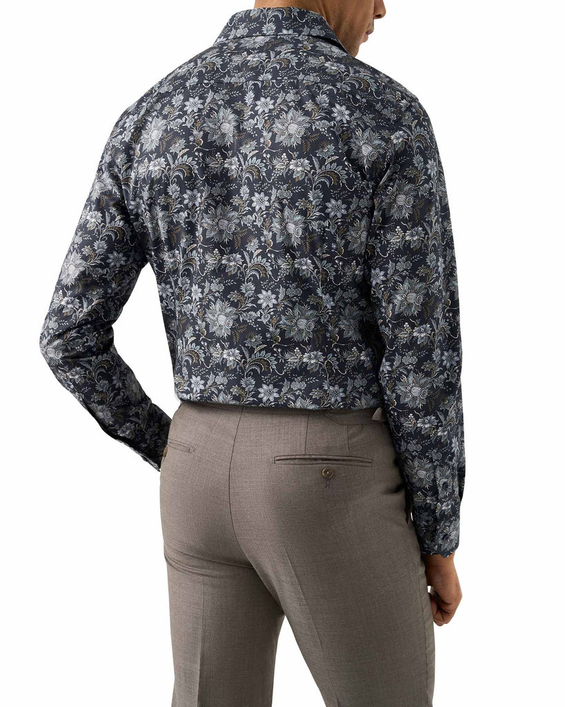 Slim Fit Floral Skjorte Blå