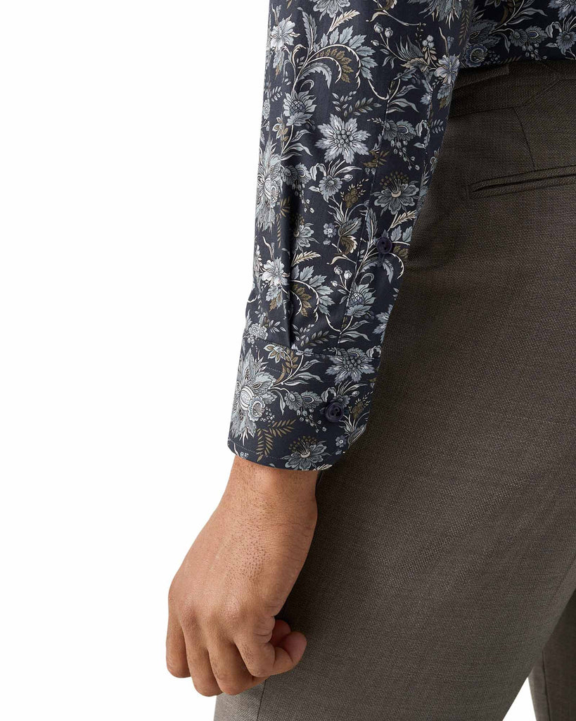 Slim Fit Floral Skjorte Blå