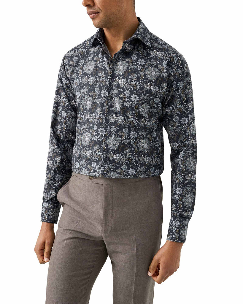 Slim Fit Floral Skjorte Blå