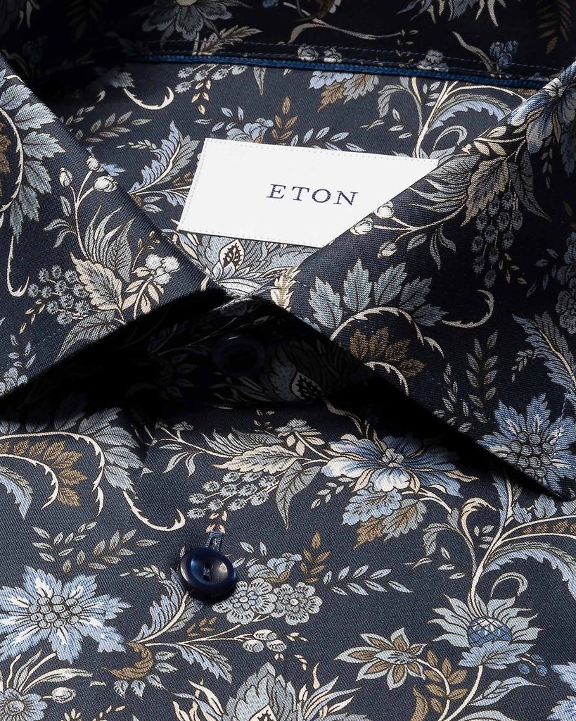 Slim Fit Floral Skjorte Blå