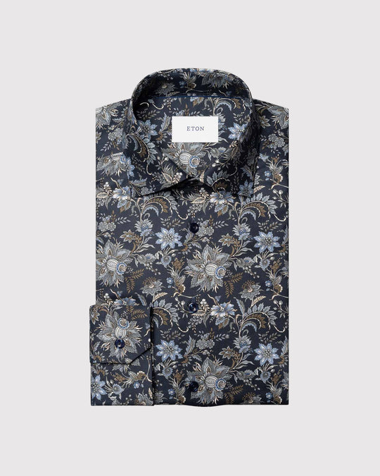 Contemporary Fit Floral Skjorte Blå