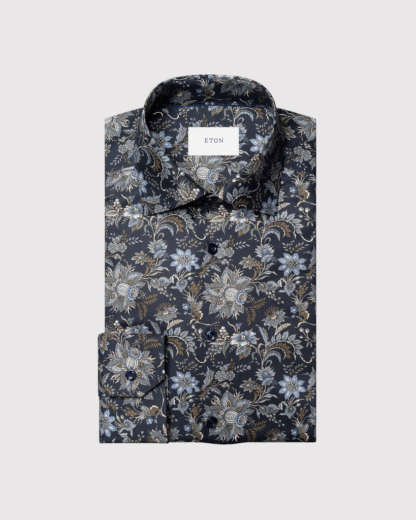 Slim Fit Floral Skjorte Blå