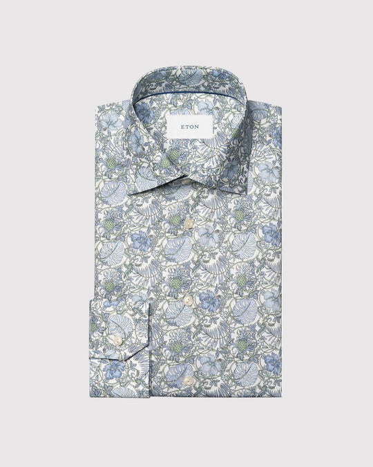 Slim Fit Floral Print Blå
