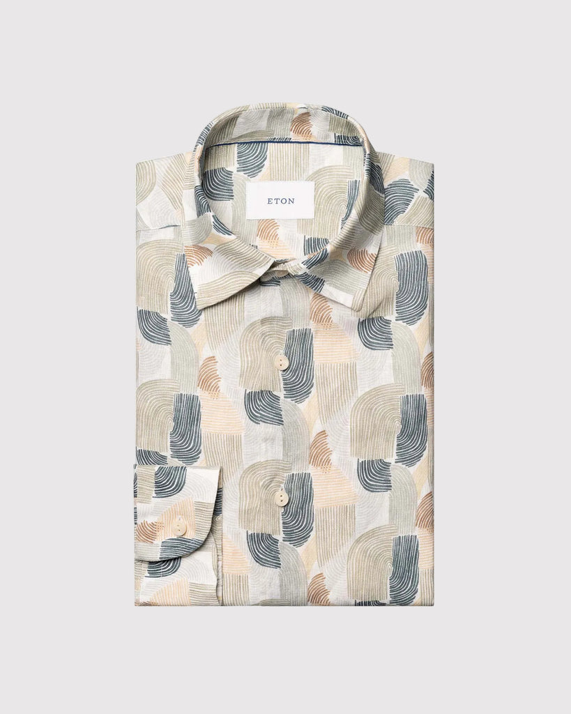 Geometric Linen Shirt Hvid