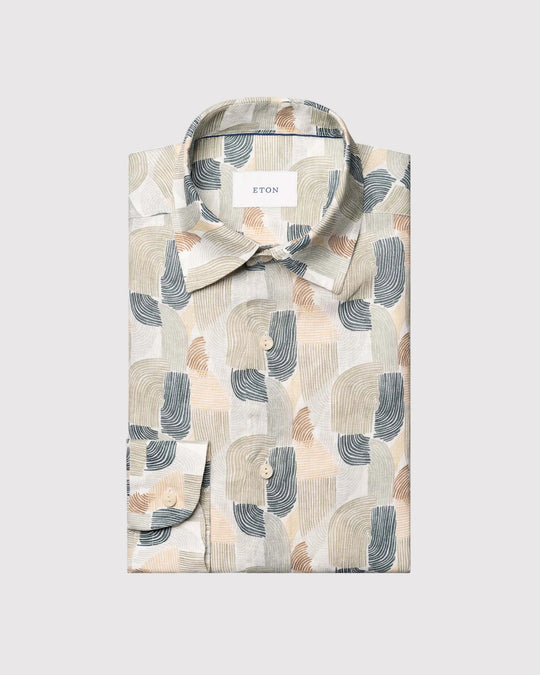 Geometric Linen Shirt Hvid