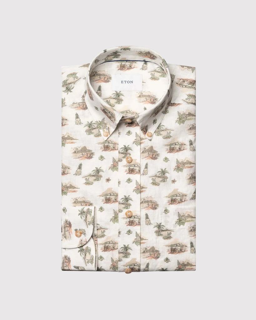 Motif Linen Shirt Hvid