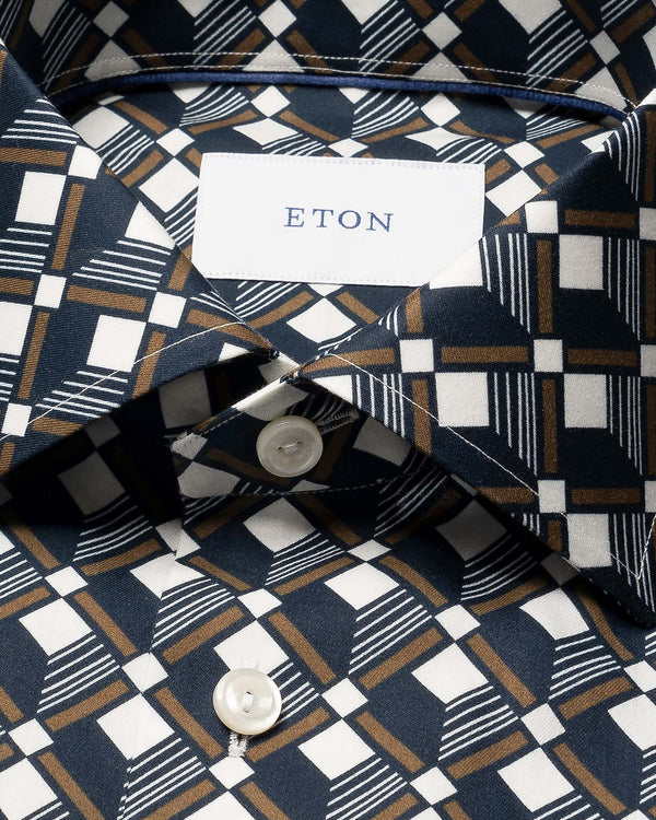 Slim Fit Geometric Print Shirt Blå