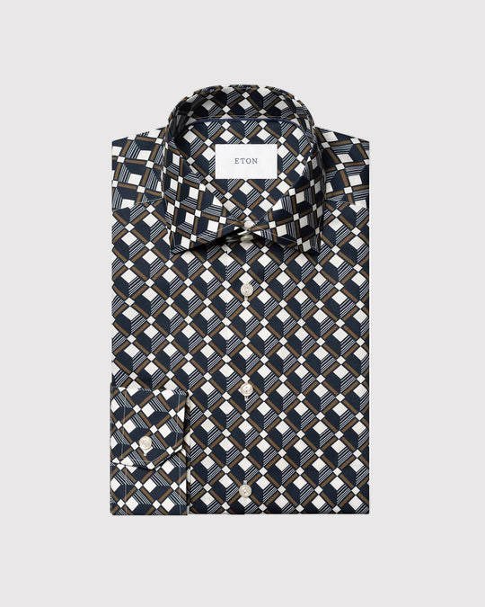 Slim Fit Geometric Print Shirt Blå