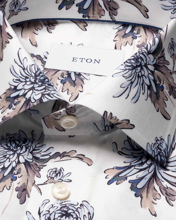 Slim Fit Floral Print Shirt Creme