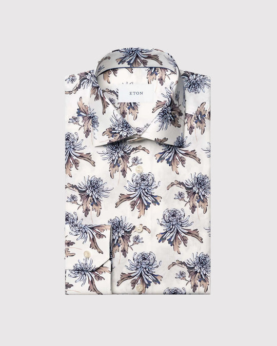 Slim Fit Floral Print Shirt Creme