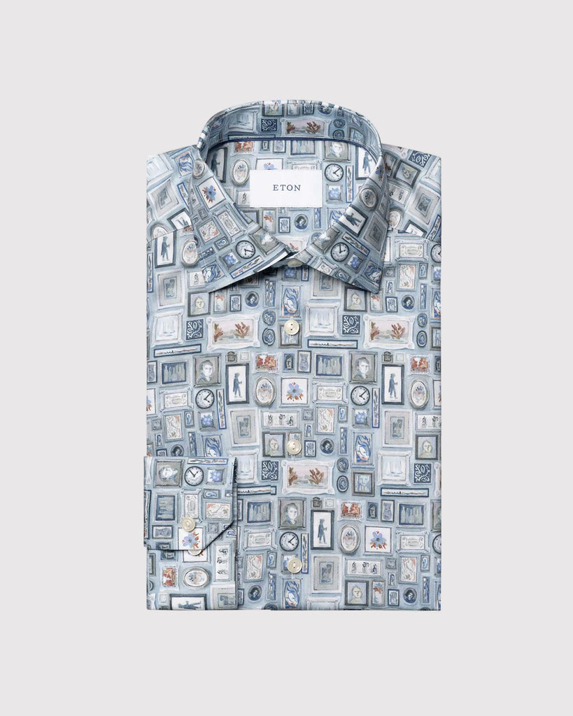 Slim Fit Motif Frame Shirt Lyseblå