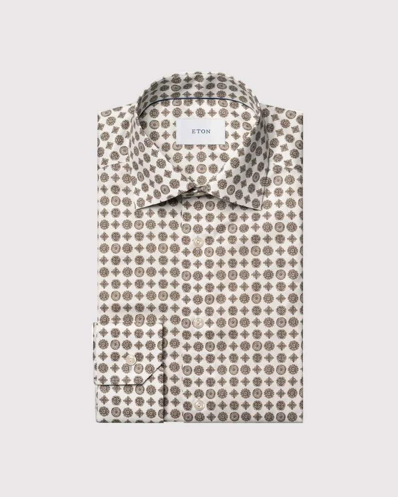 Contemporary Fit Geometric Skjorte Brun