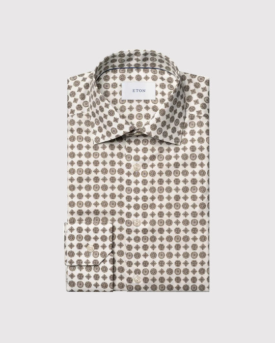 Slim Fit Geometric Skjorte Brun