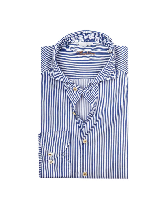 Slim Fit Blå Stribet Casual Skjorte