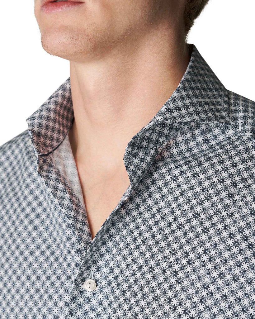 Slim Fit Mønstret Poplin Skjorte Blå
