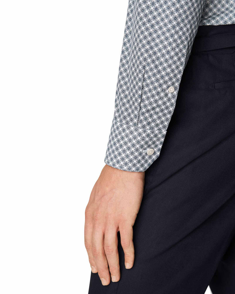Slim Fit Mønstret Poplin Skjorte Blå