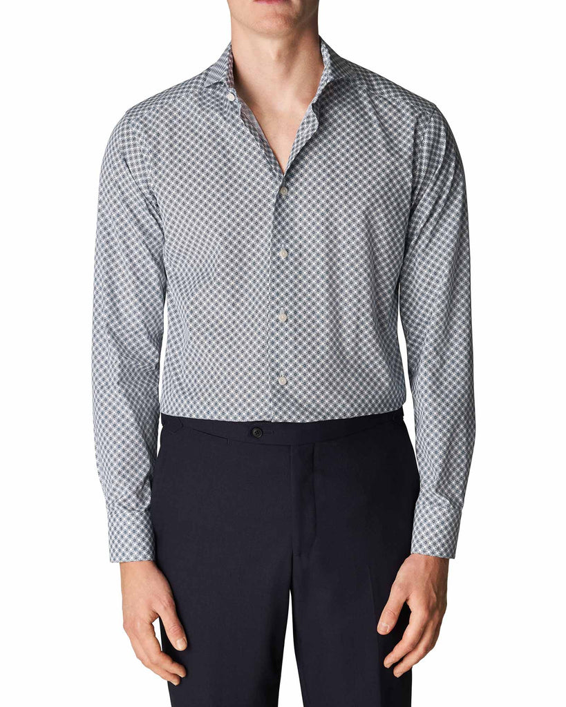 Slim Fit Mønstret Poplin Skjorte Blå