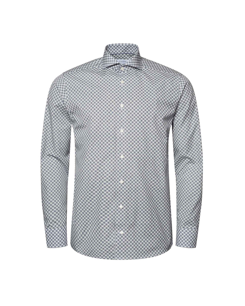 Slim Fit Mønstret Poplin Skjorte Blå